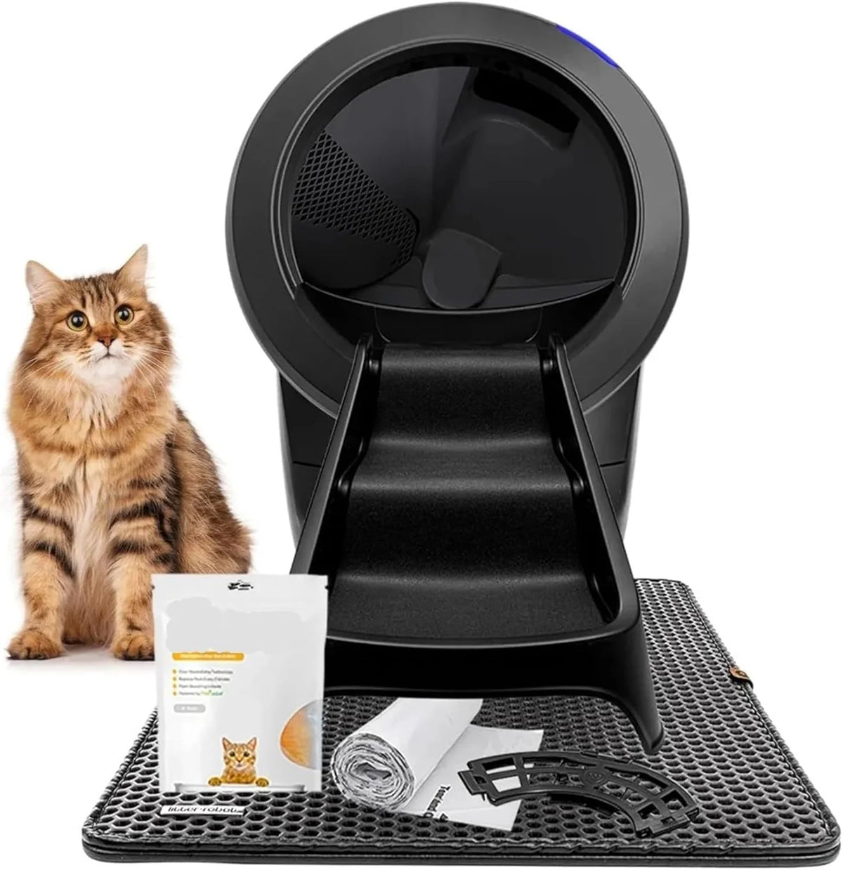 Self Cleaning Cat Litter Box, Includes Litter-Robot 4, 6 Odortrap Pack Refills, 50 Waste Drawer Liners, Ramp, Mat, Litterbox(Black)