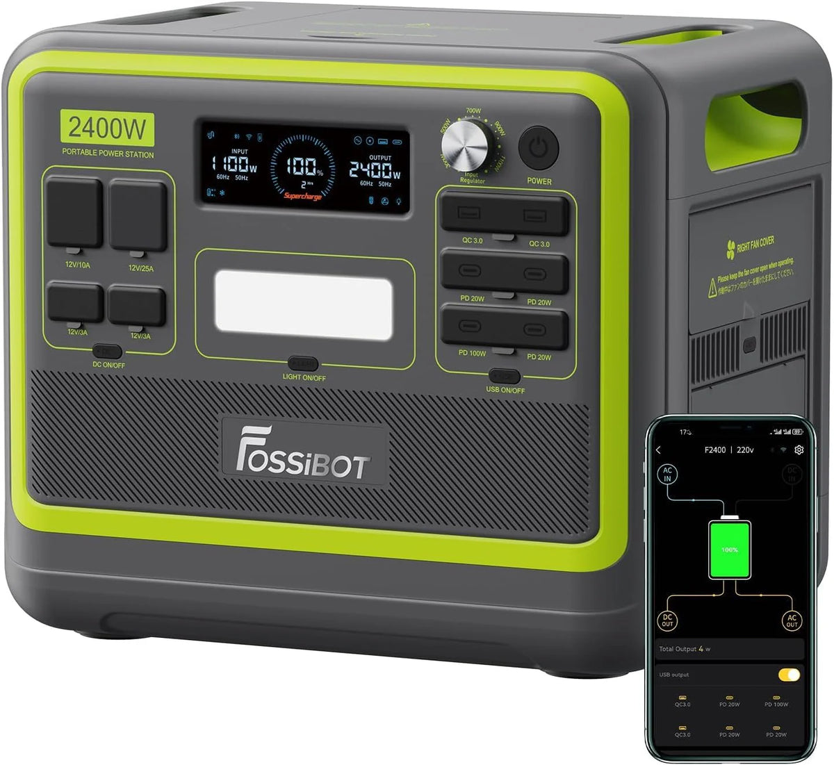 Fossibot Polska F1800 Przenośna Elektrownia 1024Wh Lifepo4 -Stacja Zasilania Vat 23%, 1200W Power Station 7 Portów，5-Letnia Gwarancja(Fossibot-E)