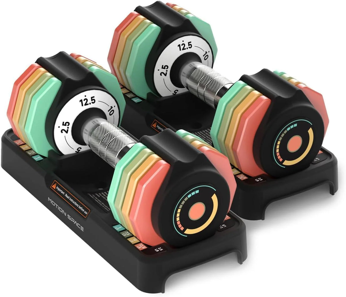 Motion Space Regulowany Zestaw Hantli 5,7 Kg/10,2 Kg Na Parę, 5 Obciążników Regulowanych W Sekundę, Z Uchwytem Obrotowym, Antypoślizgowe Metalowe Hant