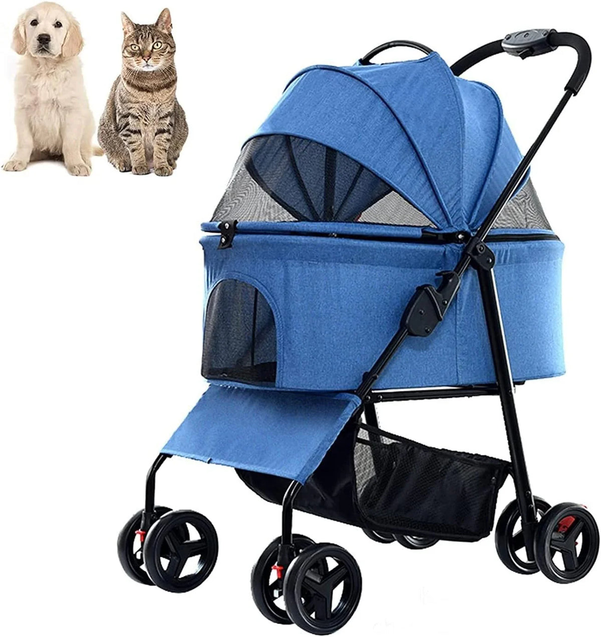 Wózek Dla Zwierząt Premium Pet Stroller Cat Dog Wózki Dla Średnich Psów, 3 W 1 Składany Wózek Dla Kota (Czerwony)(Blue)