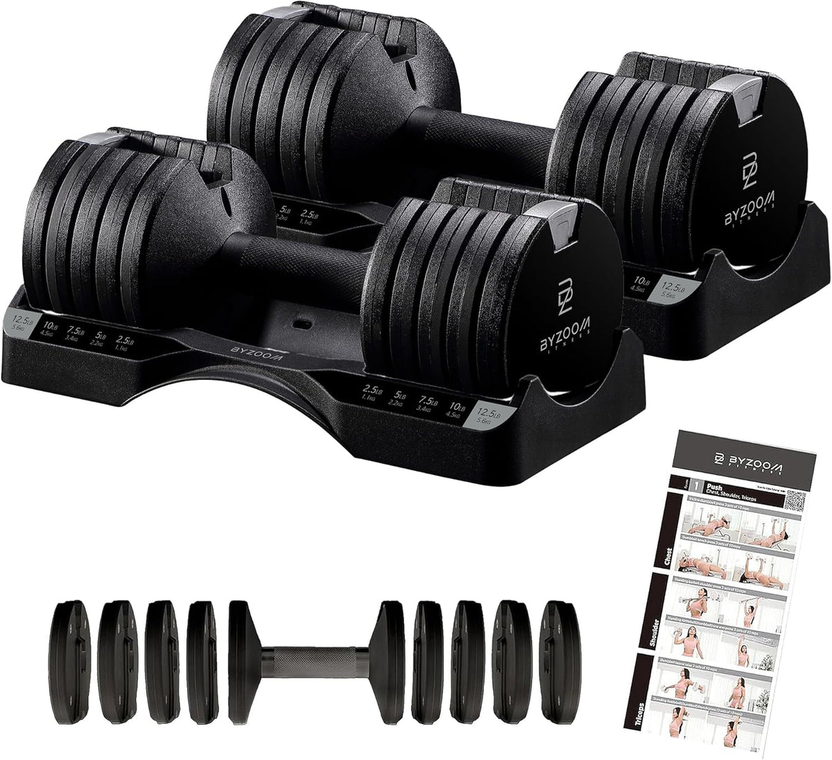 Byzoom Fitness Regulowane Hantle – 12,5/11,3 Kg Pojedyncza Jednostka Lub Zestaw 5-12,7 Cm - 1 Regulowana Waga Do Domowej Siłowni, Treningu Siłowego I