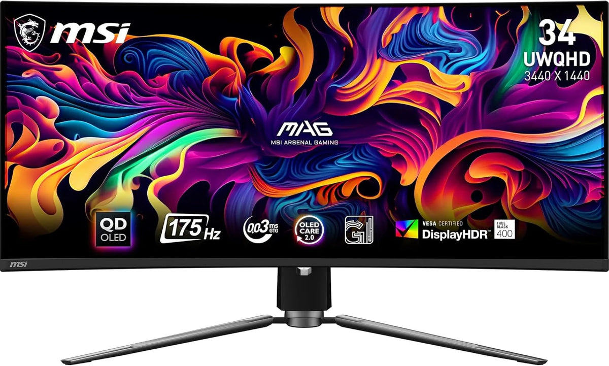 Msi Mag 341Cqp Qd-Oled Monitor Komputerowy 86,4 Cm (34") 3440 X 1440 Px Ultrawide Quad Hd Qdoled Czarny