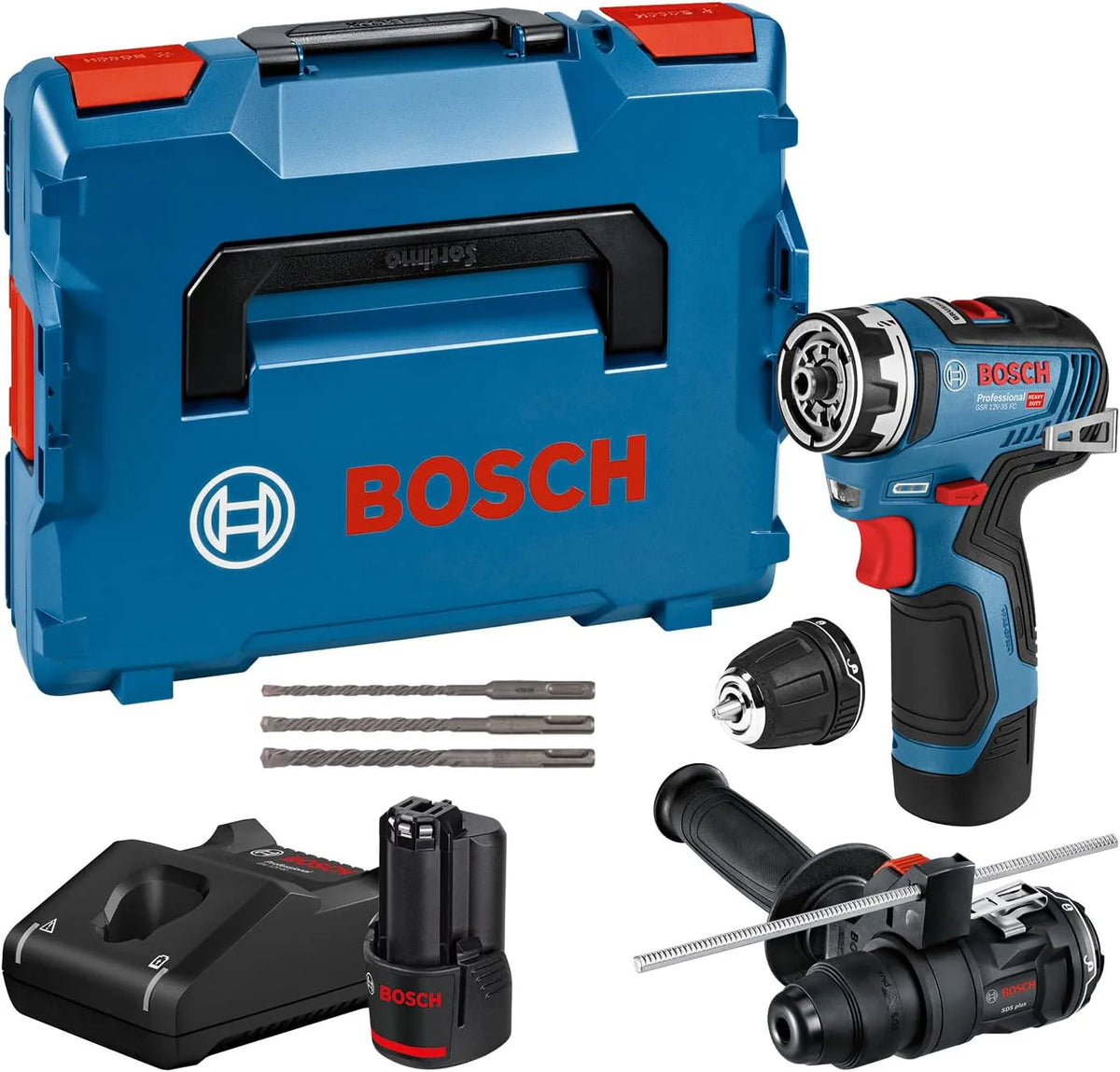 Bosch Professional Gsr 12 V-35 Fc Wiertarka Akumulatorowa 12V Z 2 Akumulatorami 3,0 Ah, Ładowarka Gal 12 V-40, 2 Nasadki Flexiclick, Zestaw Akcesoriów