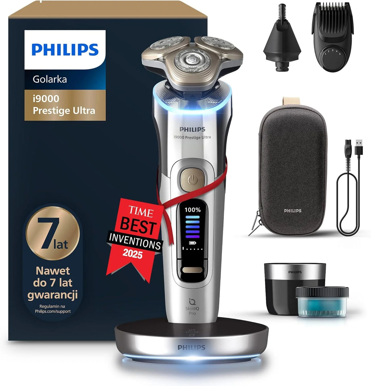 Philips Shaver I9000 Prestige Ultra, Golarka Elektryczna Do Golenia Na Sucho I Mokro Z Technologią Skin Iq Pro, System Triple Lift Cut, Obrotowe 360º