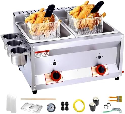 Komercyjna Frytkownica Gazowa Lpg, Podwójne Zbiorniki Ze Stali Nierdzewnej Do Gotowania W Domu Restauracji(2 Baskets)